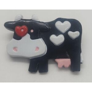 Vintage 1989 Hallmark Valentine love COW w/ heart spots brooch pin